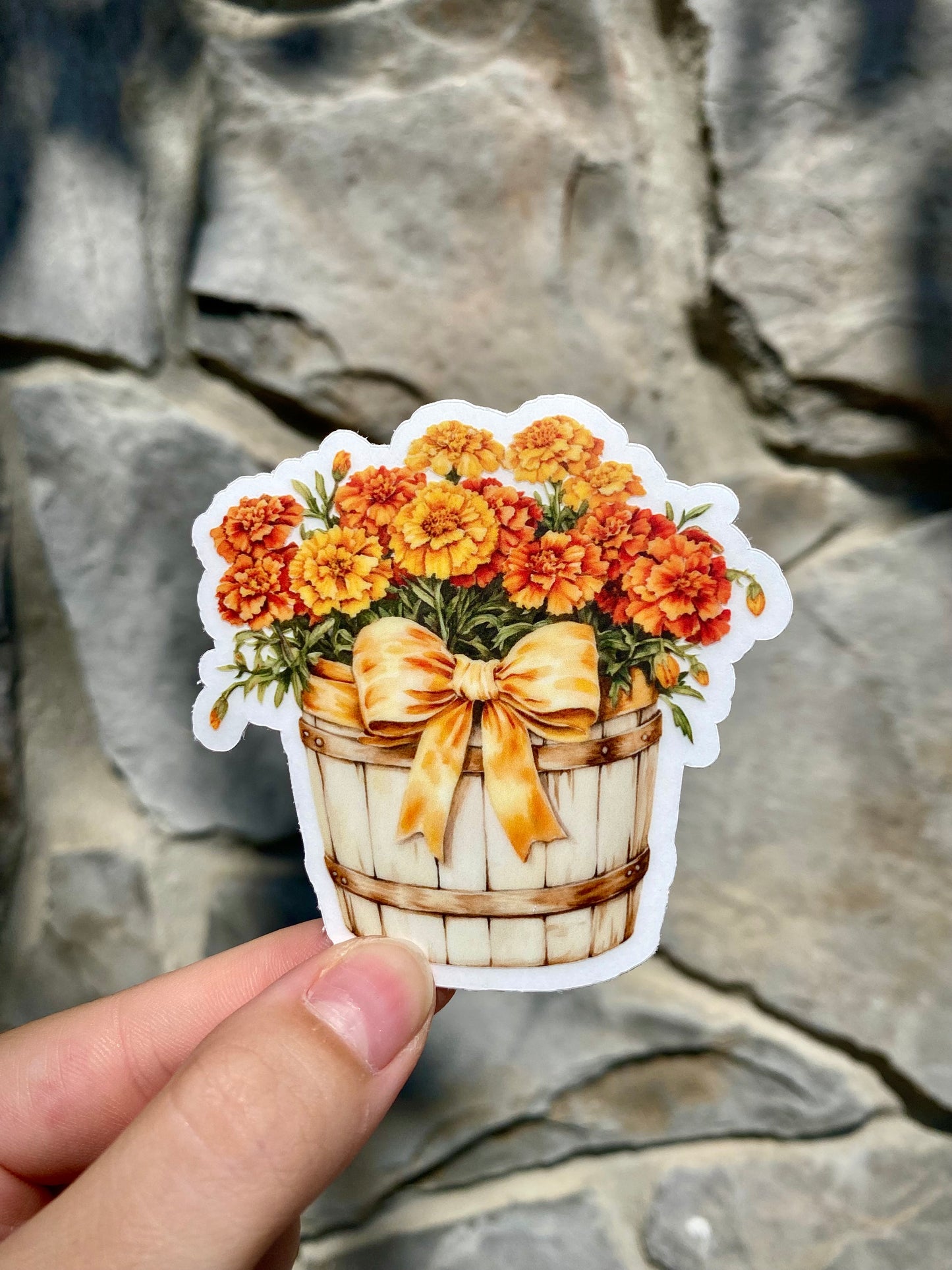 Clear Marigold Bunch in a Bucket Sticker, 3x3in