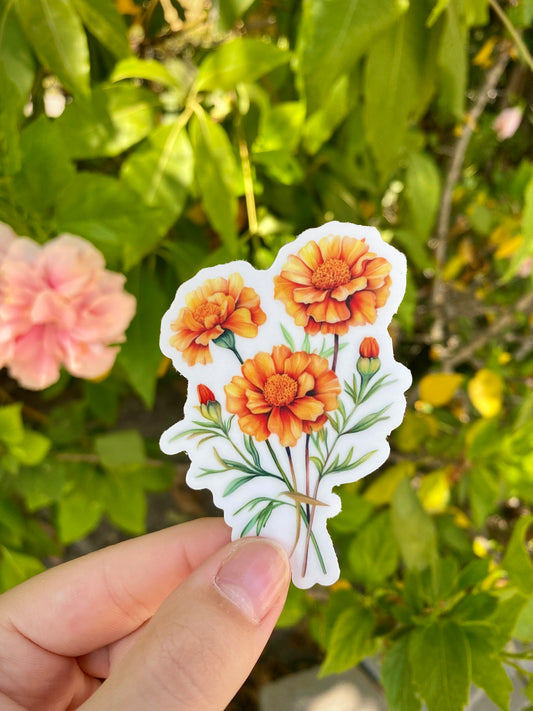 Clear Marigold Bunch Sticker, 2.2x3in