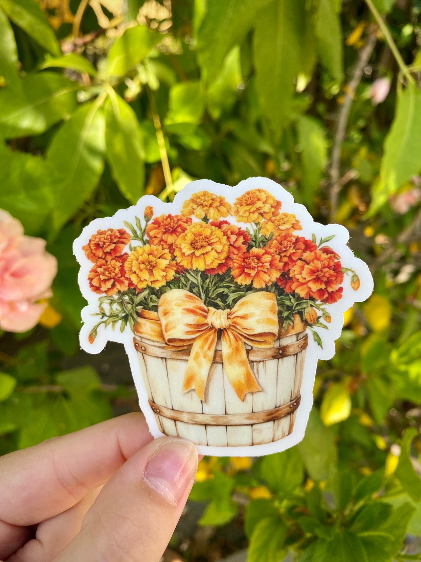 Clear Marigold Bunch in a Bucket Sticker, 3x3in