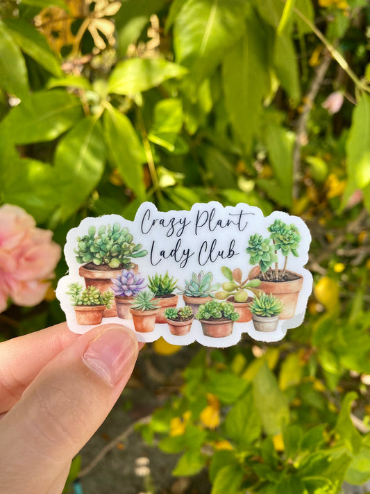 Clear "Crazy Plant Lady Club" Sticker, 3x1.7in