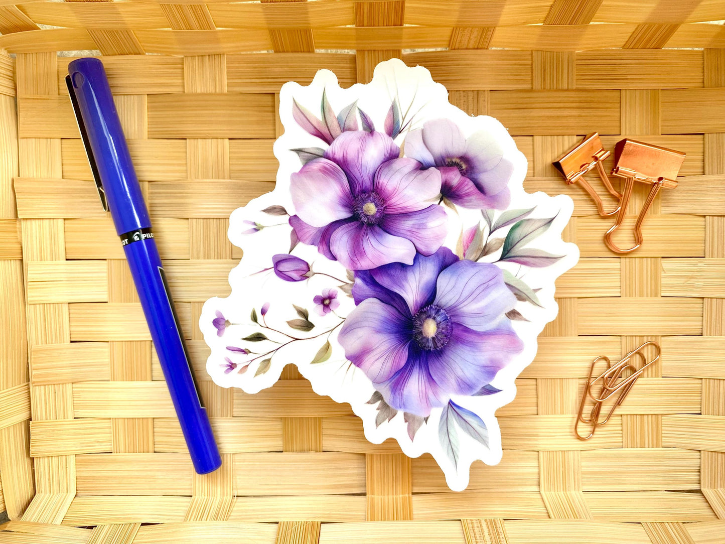 Clear Purple Floral Sticker, 3.9x4in