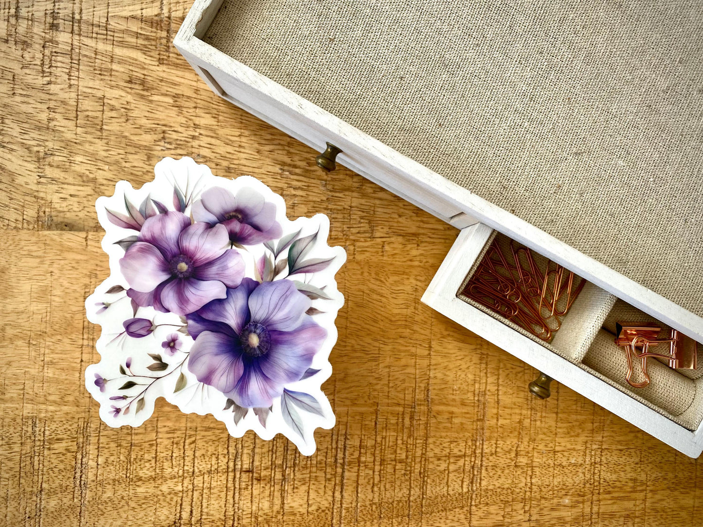 Clear Purple Floral Sticker, 3.9x4in