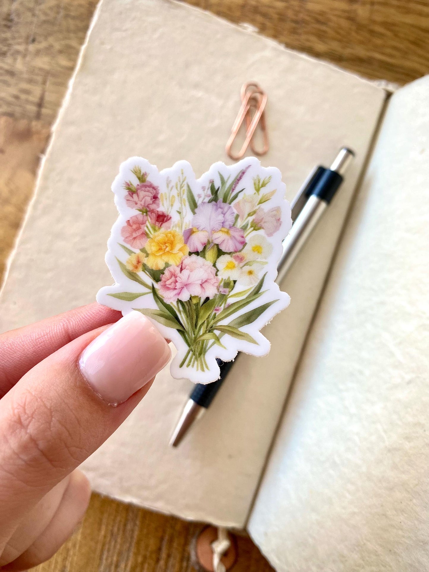 Classic Pastel Flower Bouquet Sticker, 1.7x2in