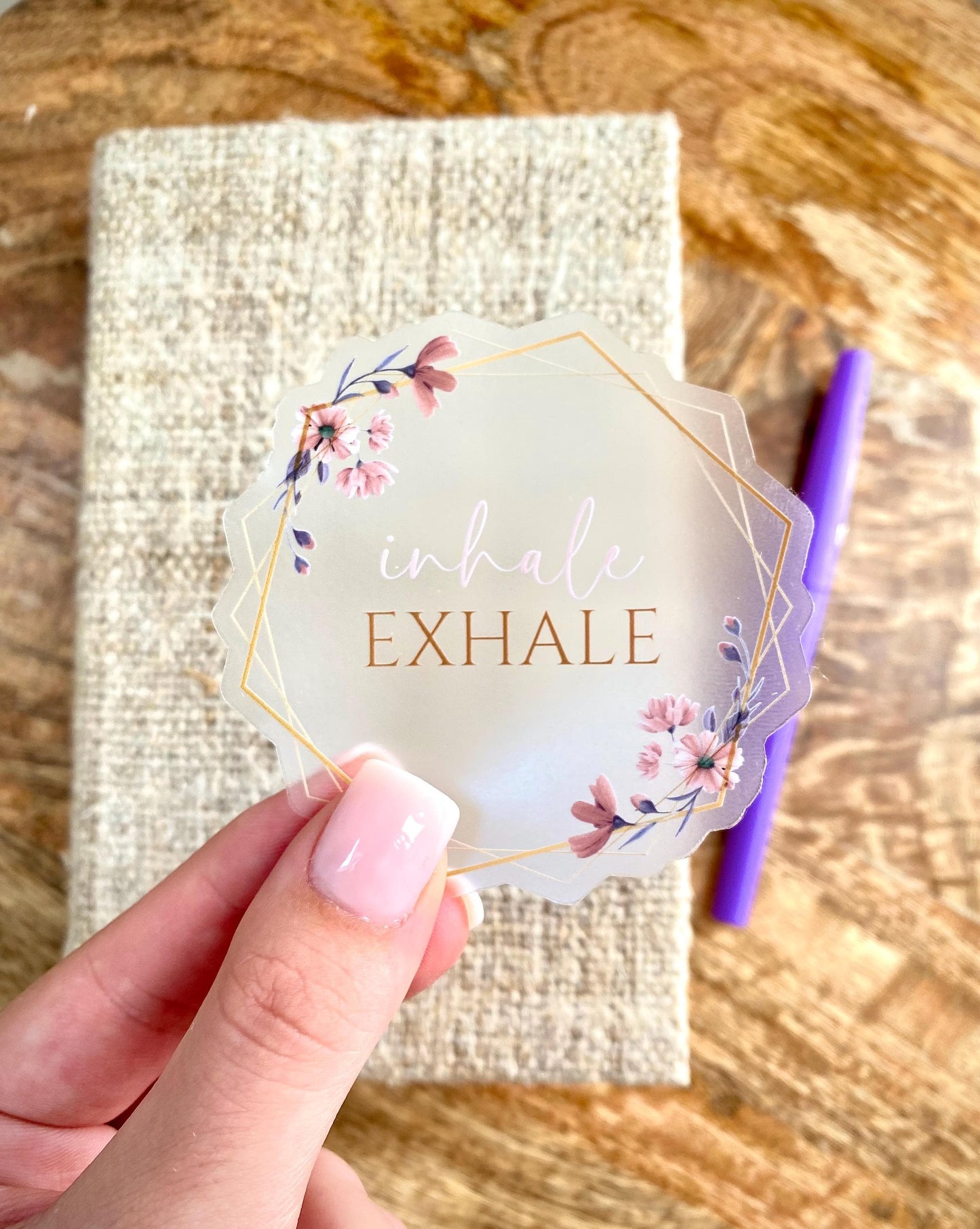 Clear Inhale Exhale Sticker, 3x3in