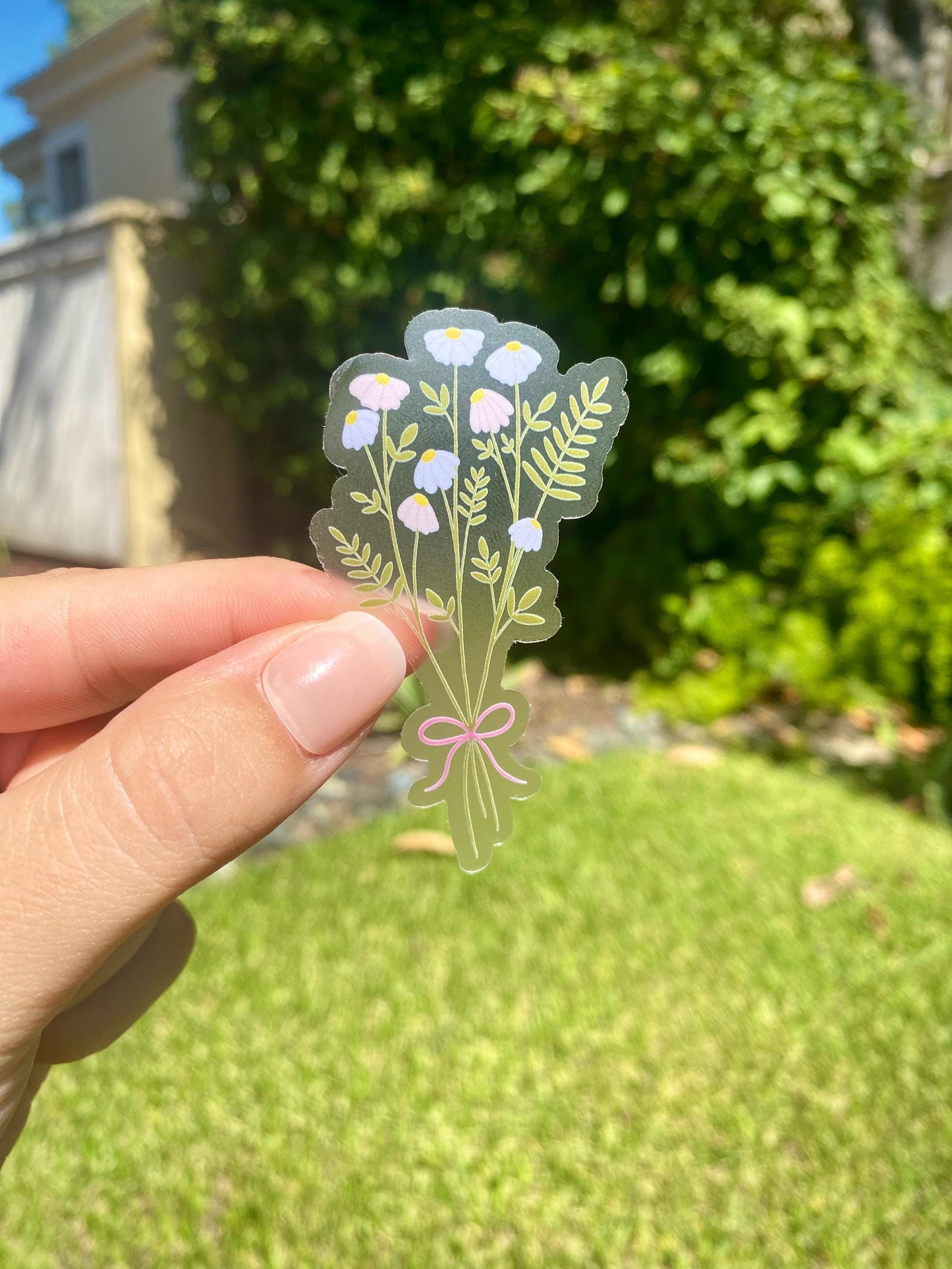 Clear Wildflower Bouquet Sticker, 1.6x3in