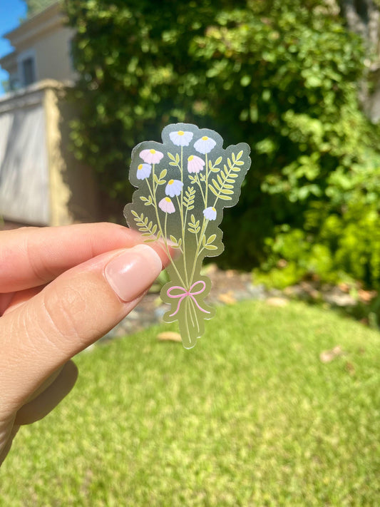 Clear Wildflower Bouquet Sticker, 1.6x3in