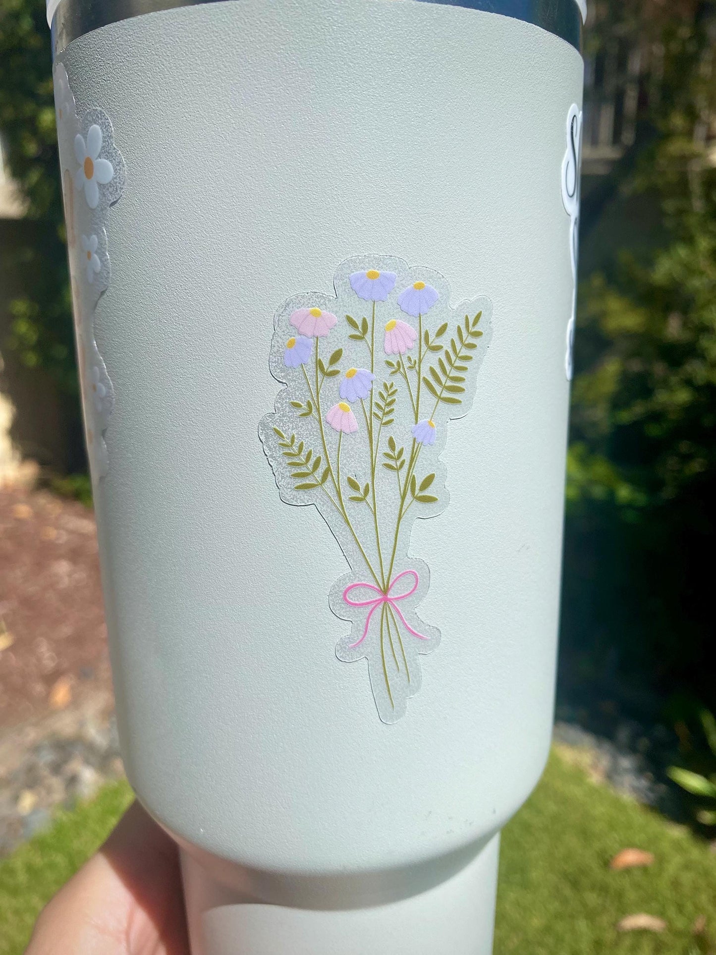 Clear Wildflower Bouquet Sticker, 1.6x3in