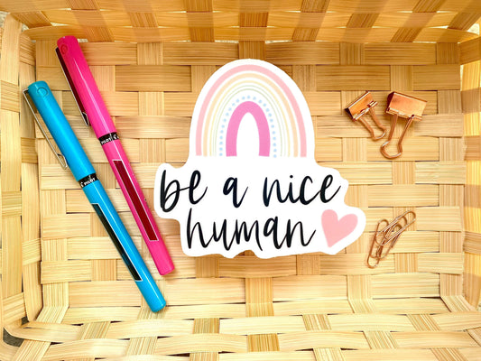 Clear "Be A Nice Human" Sticker, 4x3.8in