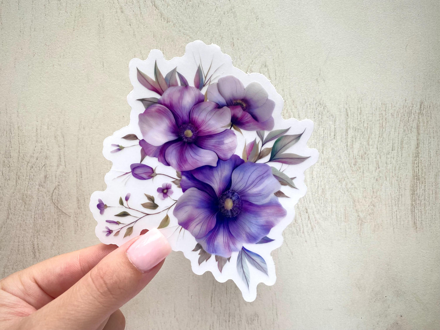 Clear Purple Floral Sticker, 3.9x4in