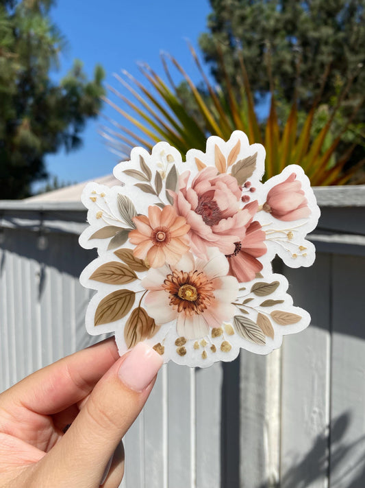 Clear Rose Gold Floral Sticker, 4x4in