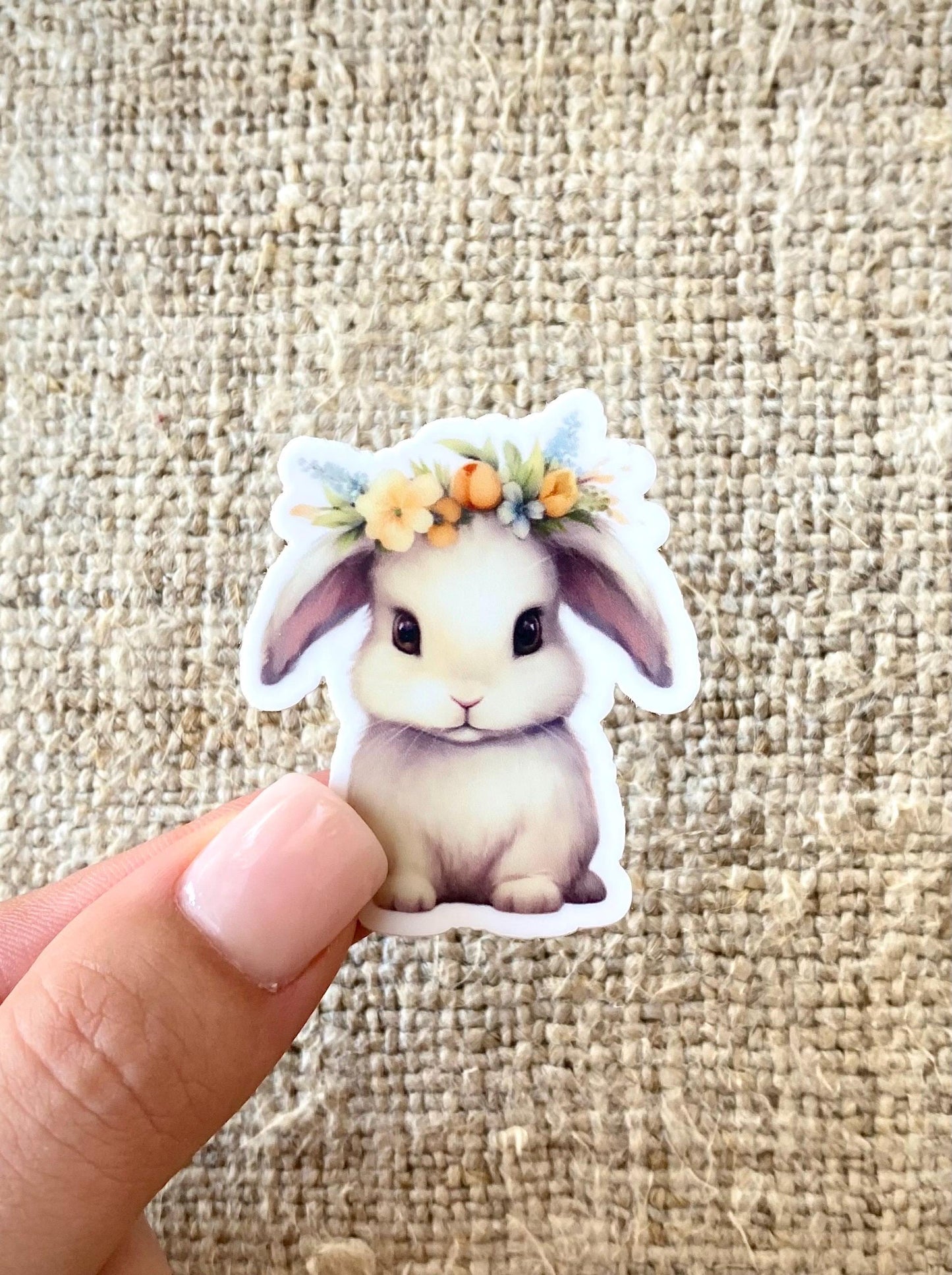 Classic Bunny with Floral Crown Sticker, 1.7x2in