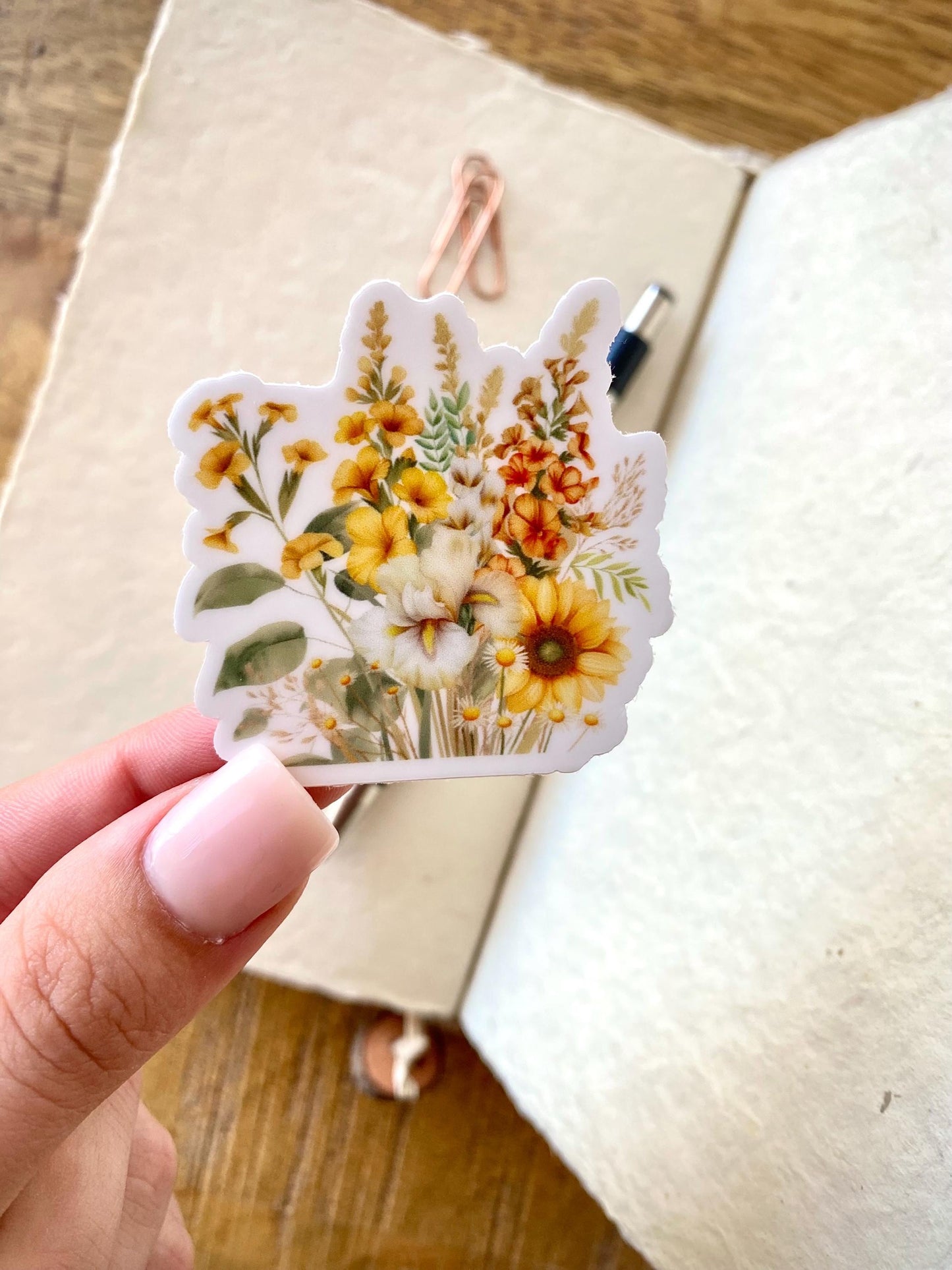 Classic Golden Florals Sticker, 2x2in