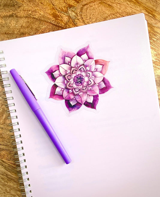 Clear Purple Mandala Sticker, 4x4in