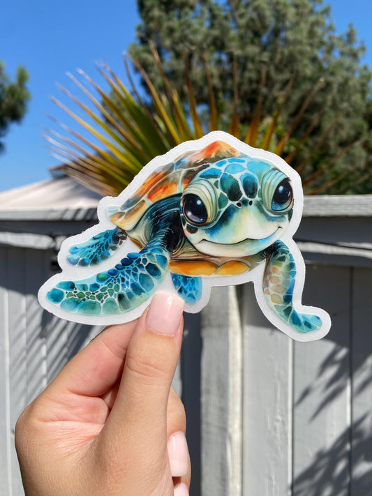 Clear Sea Turtle Sticker, 5x3.5in