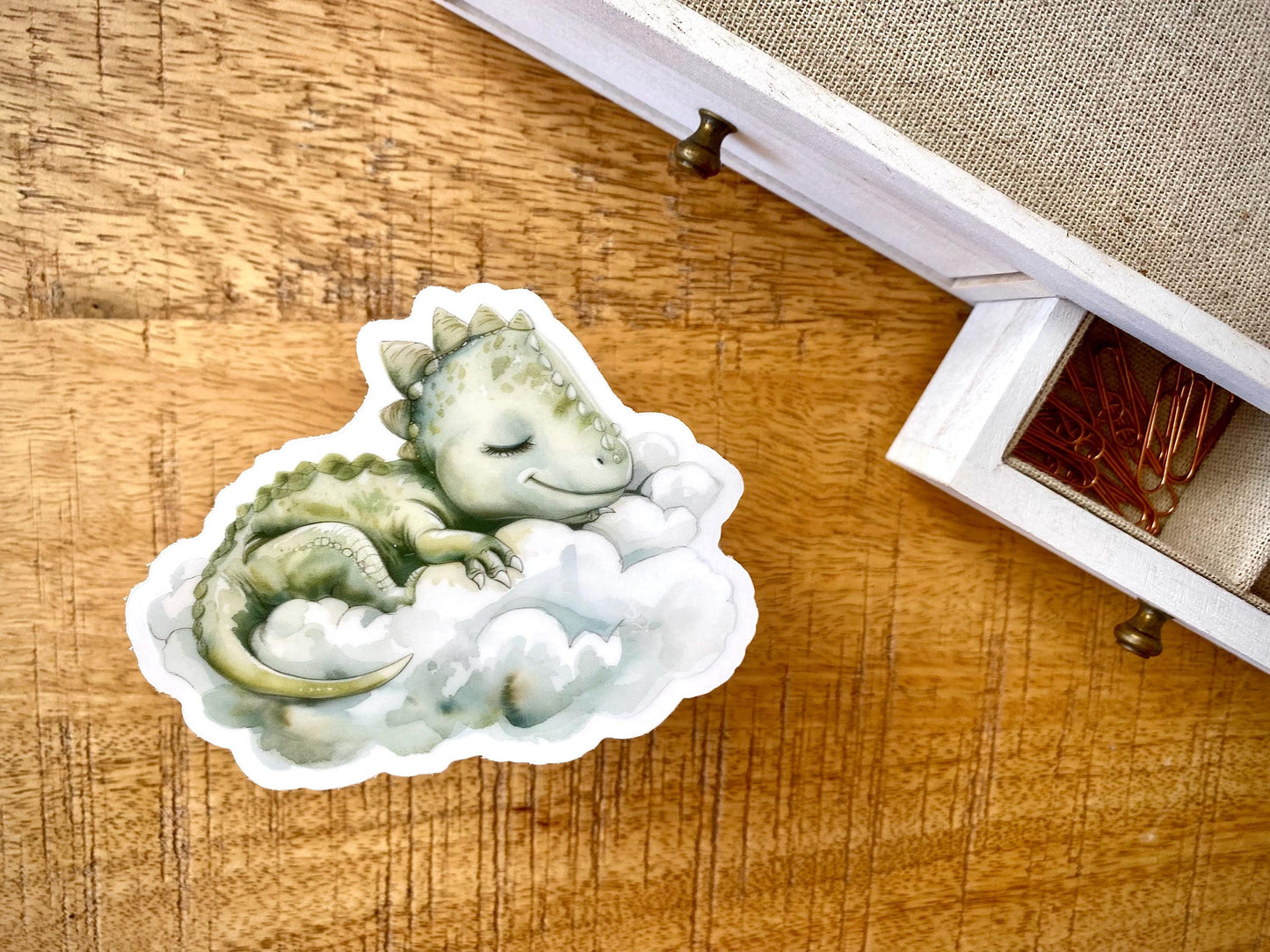 Clear Sleeping Dinosaur Sticker, 4x3.2in