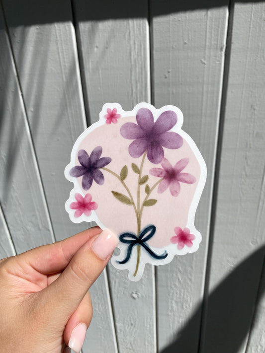 Clear Watercolor Floral Bouquet Sticker, 3.9x5in