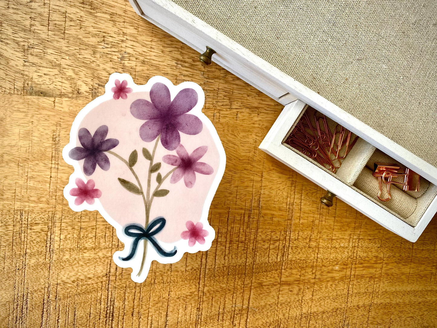 Clear Watercolor Floral Bouquet Sticker, 3.9x5in