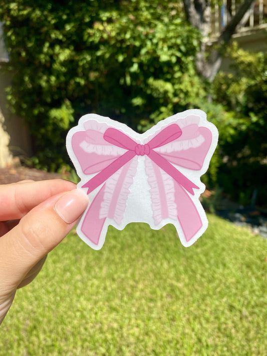 Clear Pink Bow Sticker, 3x3in