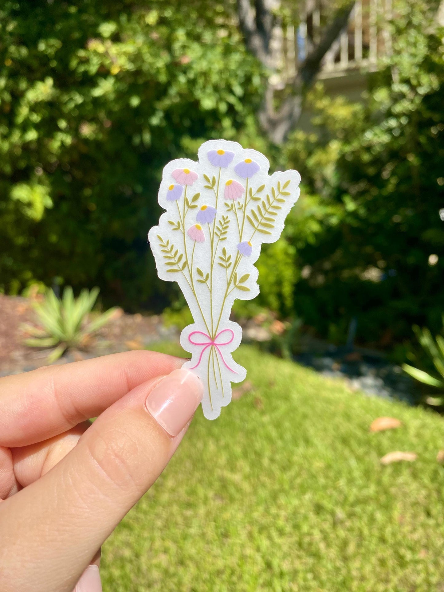 Clear Wildflower Bouquet Sticker, 1.6x3in