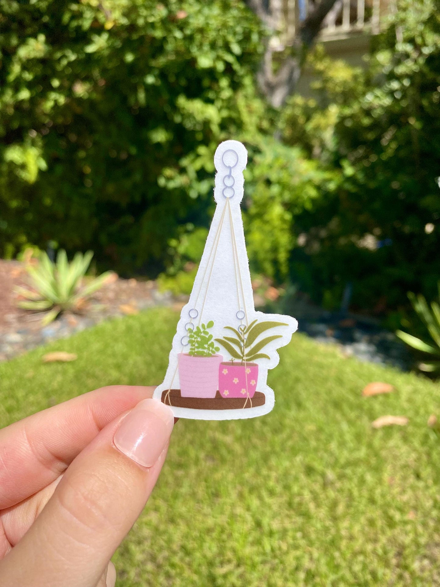 Clear Hanging Plants Sticker (Pink Pots), 1.6x3in